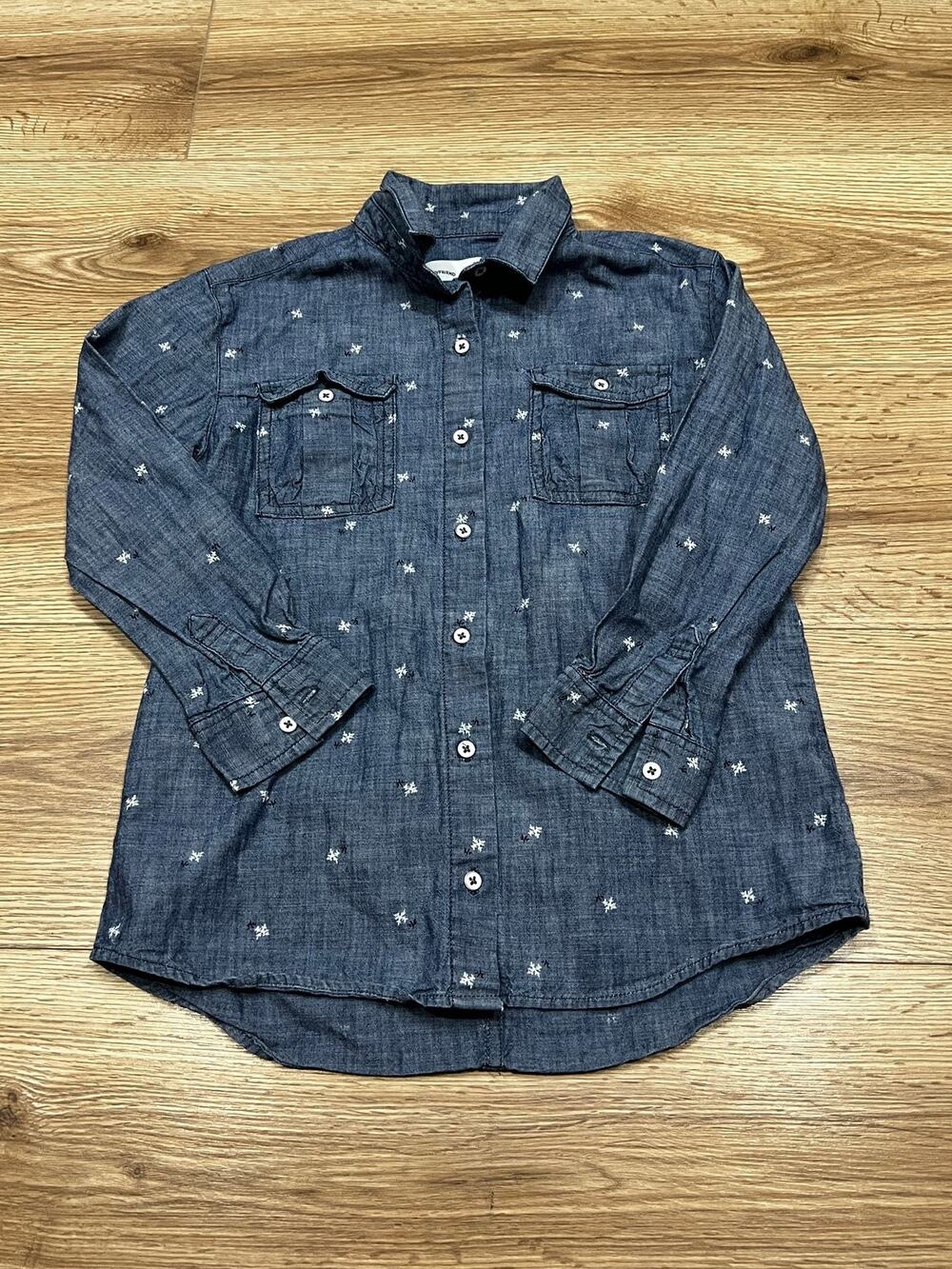 Old Navy Boys Shirt Size M Blue Button Front Embroidery Chest Pockets (A00)